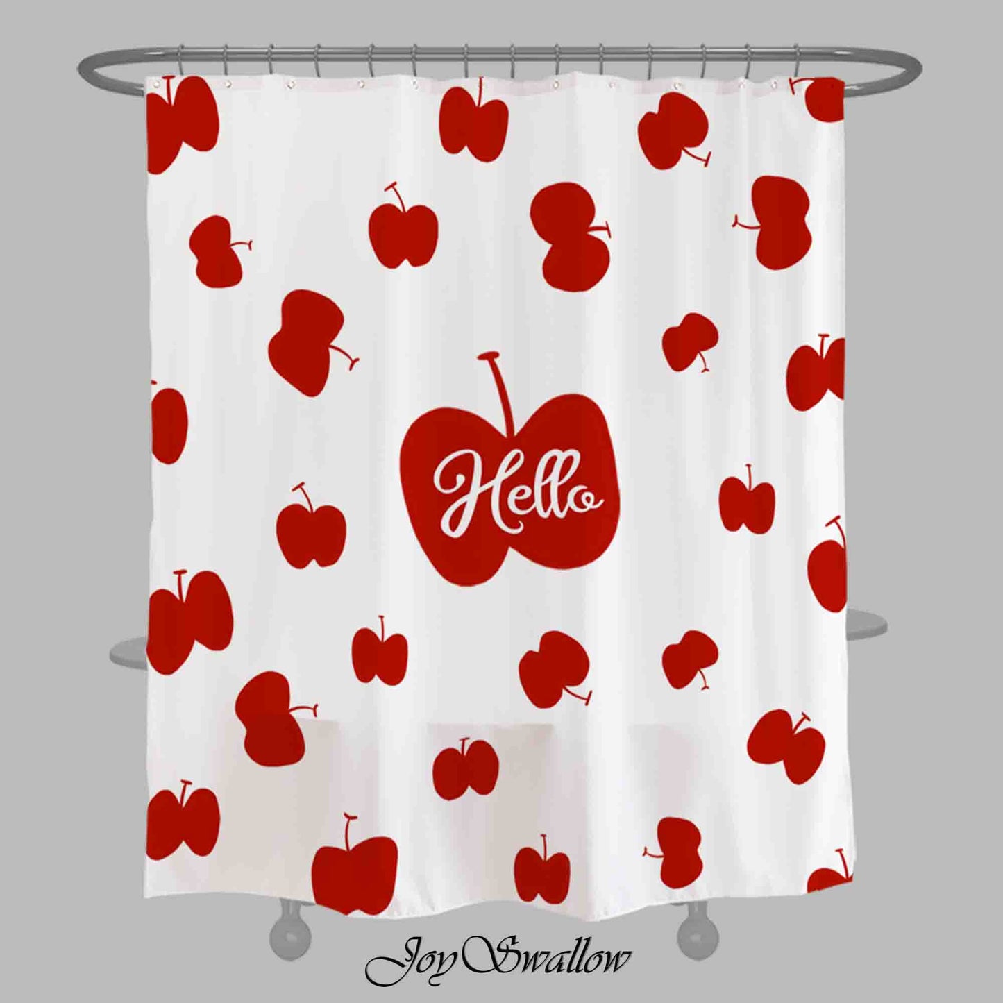 JoySwallow Personalized Shower Curtain, Hello Red Apples Curtains, Fruit Shower Curtain, Waterproof Curtain, Machine Washable Shower Curtains, Heavy Weighted Bath Curtains with hooks