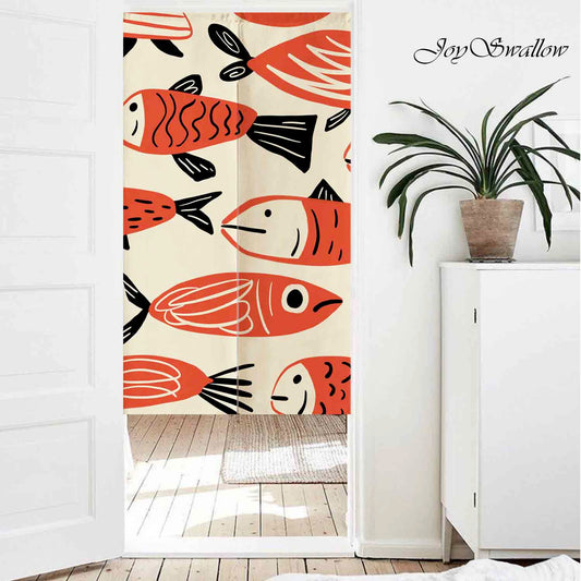 JoySwallow Personalized Doorway Curtain, Red Fish Doorway Curtain, Fish Door Tapestries for Home, Red Fish Door Curtain for Kitchen, Curtain for Bedroom Decoration, Privacy Divider Curtain with Rod