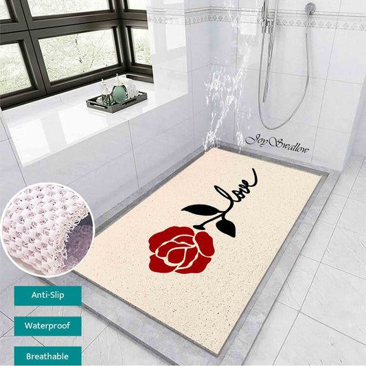 JoySwallow Personalized Bathtub Mat, Red Rose Bath Tub Mat, Flower PVC Coil Permeable Bath Mat, Floral Drainable Bath Rug, Anti Skid Bathmat