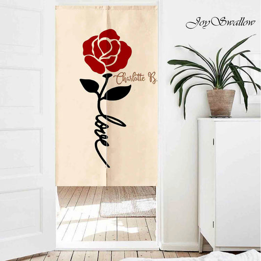 JoySwallow Personalized Doorway Curtain, Red Rose Door Curtain, Floral Door Tapestries for Home, Flower Door Curtain for Kitchen, Curtain for Bedroom Decoration, Privacy Divider Curtain with Rod