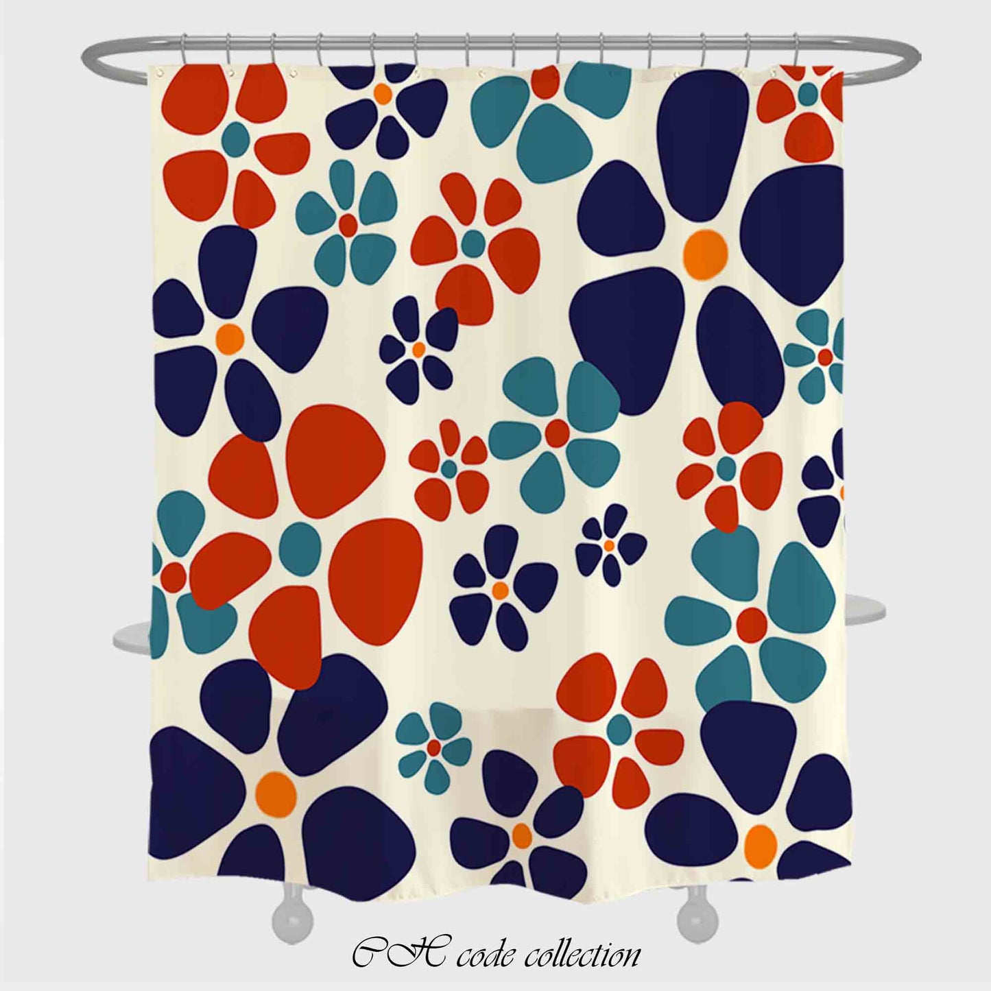 JoySwallow Red and Navy Flower Shower Curtain, Floral Waterproof Curtains, Machine Washable Shower Curtains, Heavy Weighted Bath Curtains with hooks