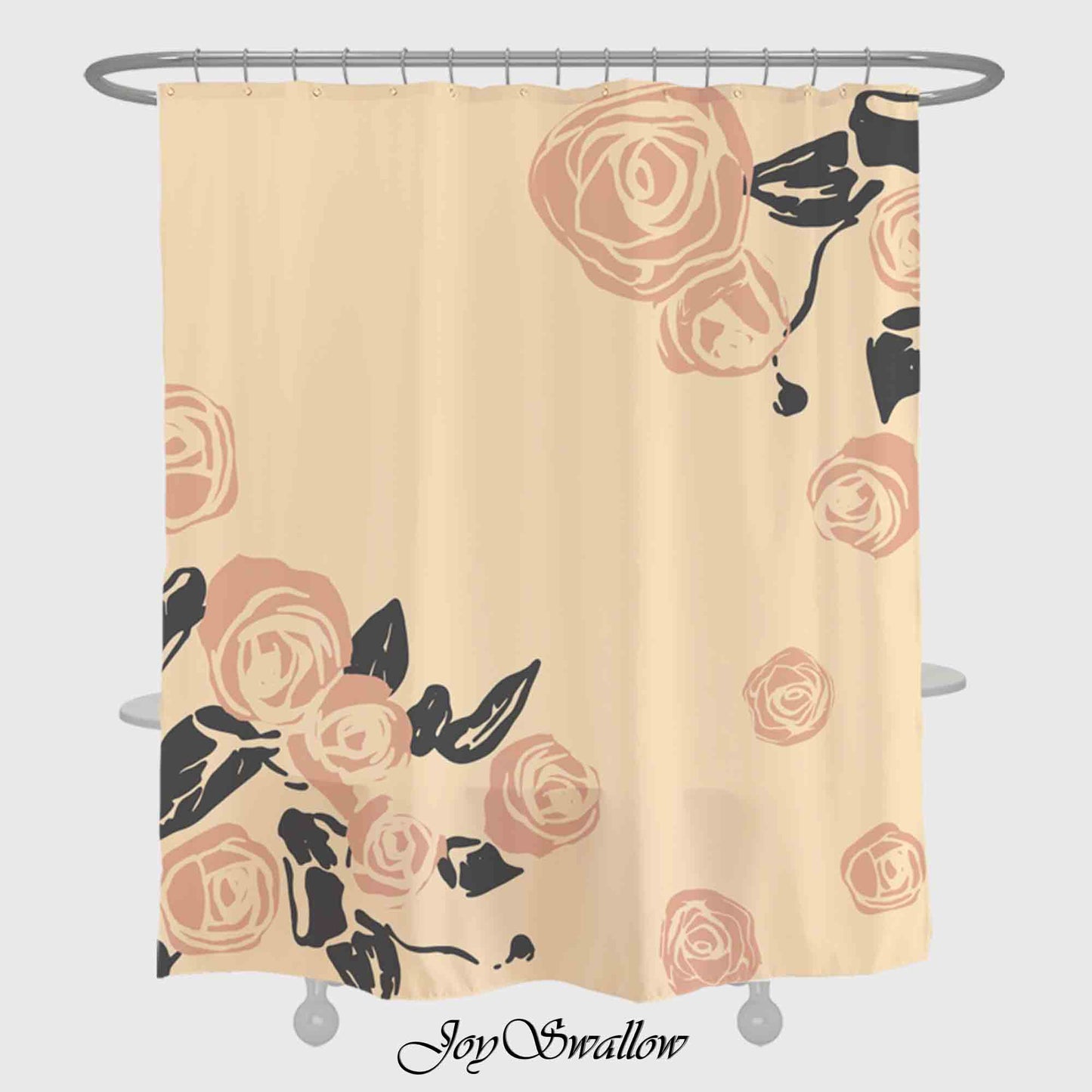 JoySwallow Rose Flowers Shower Curtain, Leaves Waterproof Curtains, Floral Machine Washable Shower Curtains, flower Heavy Weighted Bath Curtains with hooks