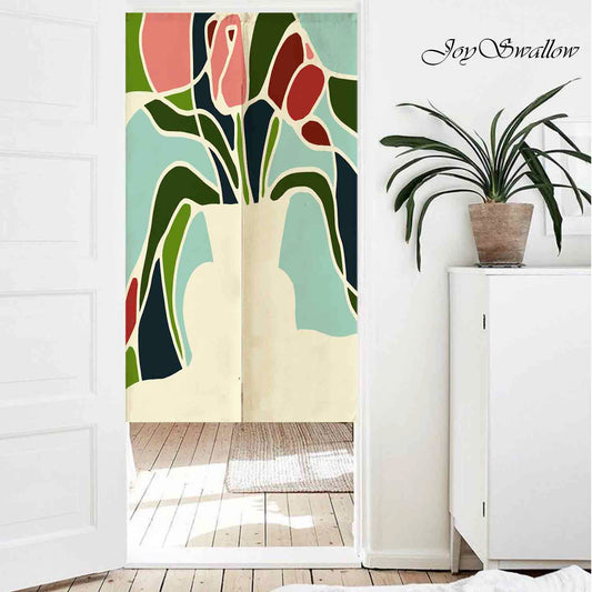 JoySwallow Personalized Doorway Curtain, Rose and Vase Door Curtain, Floral Door Tapestries for Home, Flower Door Curtain for Kitchen, Curtain for Bedroom Decoration, Privacy Divider Curtain with Rod