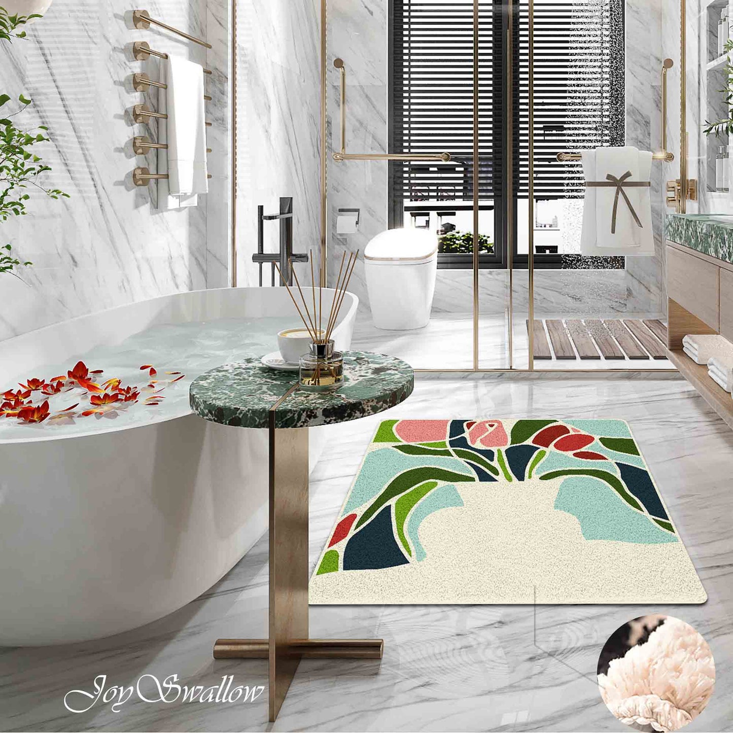 JoySwallow Rose and Vase Round Tufted Bathmat, Lovely Floral Bathroom Rug, Area Rug, Bedroom Rugs, Rug Gift