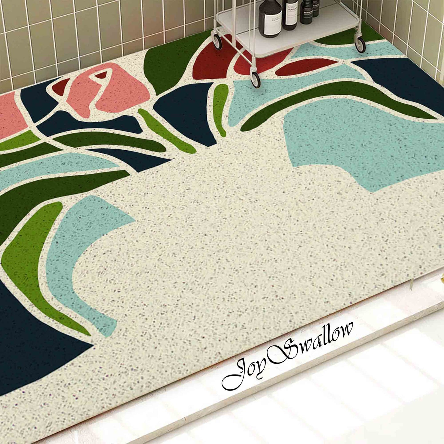 JoySwallow Personalized Bathtub Mat, Rose and Vase Bathtub Mat, Art PVC Coil Shower Mat, Flower Anti Skid PVC Coil Bathmat, Permeable Bathmat, Drainable Rug