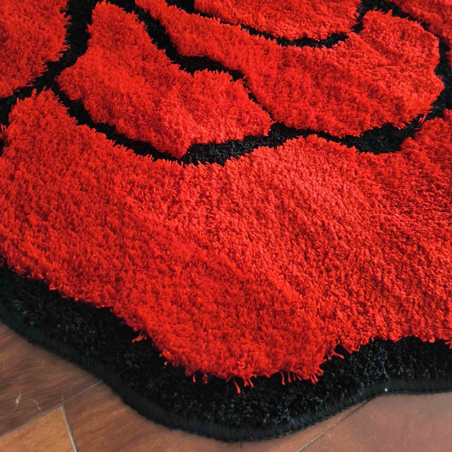 JoySwallow Irregular Valentine Red Rose Tufted Bathmat, Floral Bathroom Rug, Flower Area Rug, Floral Bedroom Rugs，Valentines Gift