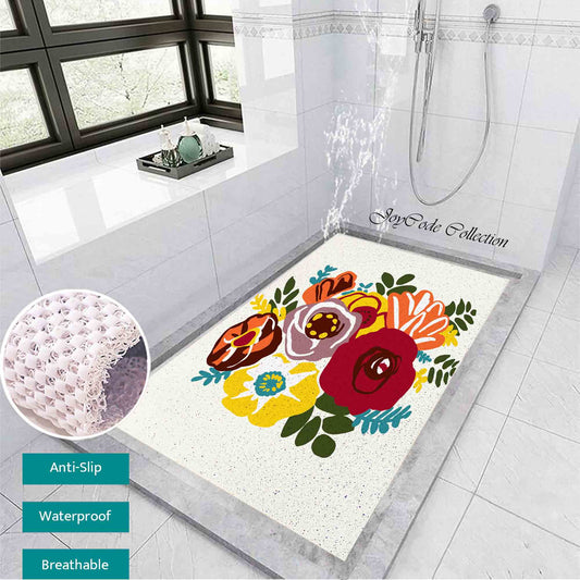 JoySwallow Personalized Bathtub Mat, Flower Bouquet Bathtub Mat, PVC Coil Shower Mat, Anti Skid PVC Coil Bathmat, Floral Permeable Bathmat, Irregular Shaped Drainable Rug