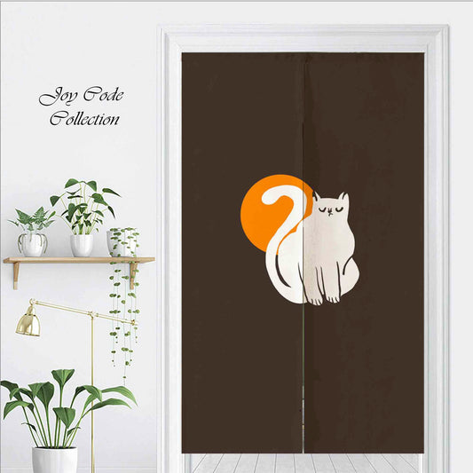 JoySwallow Personalized Doorway Curtain, Sleepy Cat and Moon Doorway Curtain, Animal Door Tapestries for Home, Kitty Door Curtain for Kitchen, Curtain for Bedroom Decoration, Privacy Divider Curtain with Rod