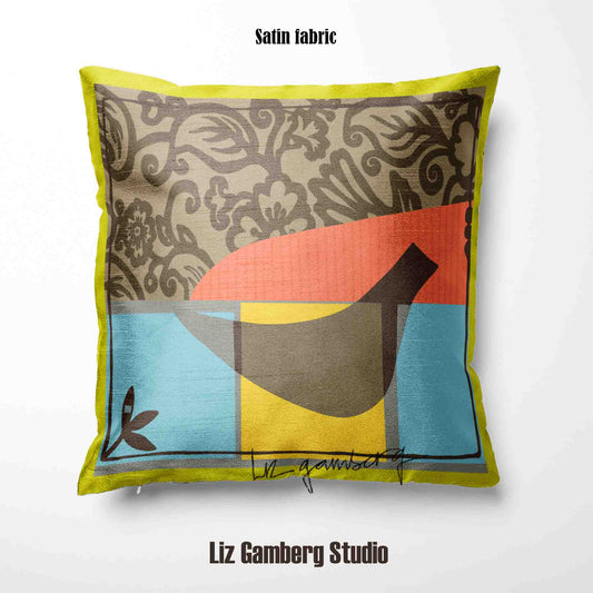 Solo Bird Velvet | Linen Cotton | Satin Throw Pillow Covers without Inserts by  Liz Gamberg Studio from US