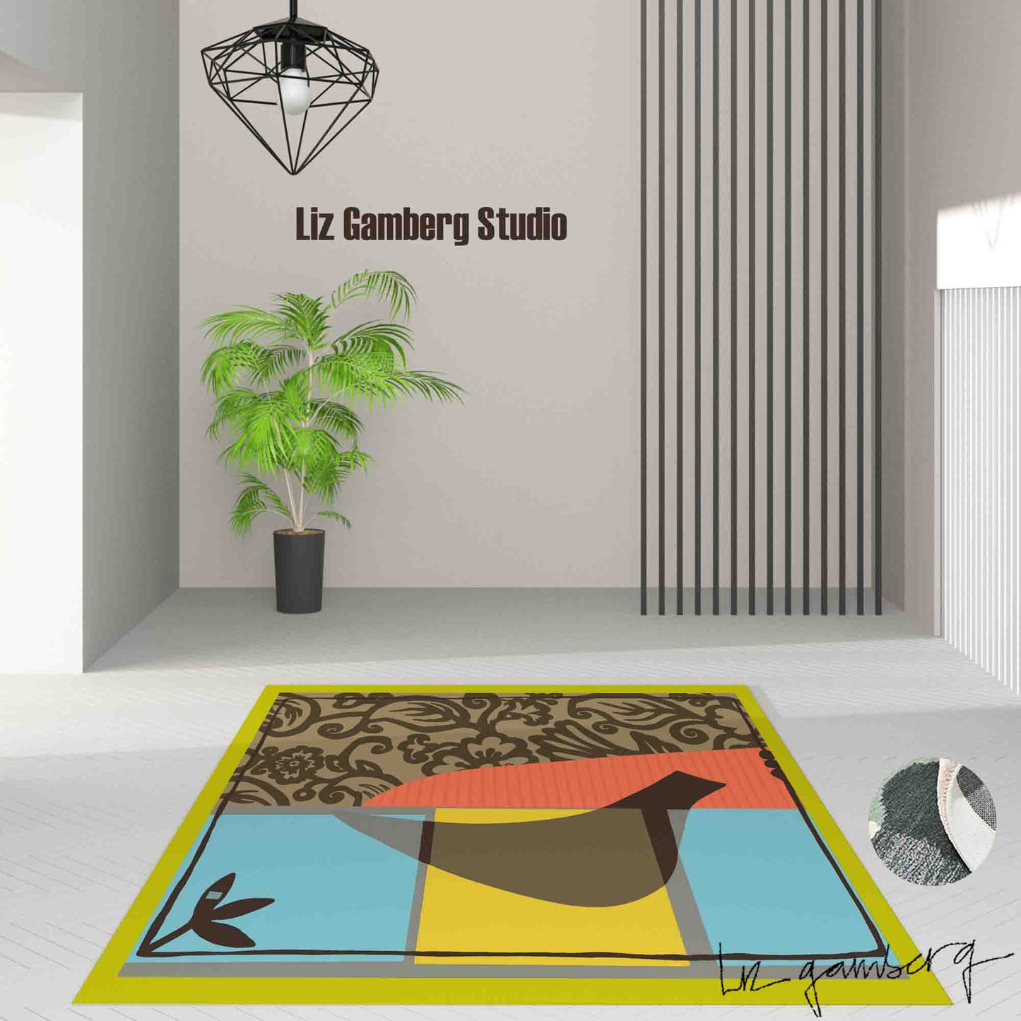 Solo Bird Handmade Yarn Dye Living Room Rug by Liz Gamberg Studio from US