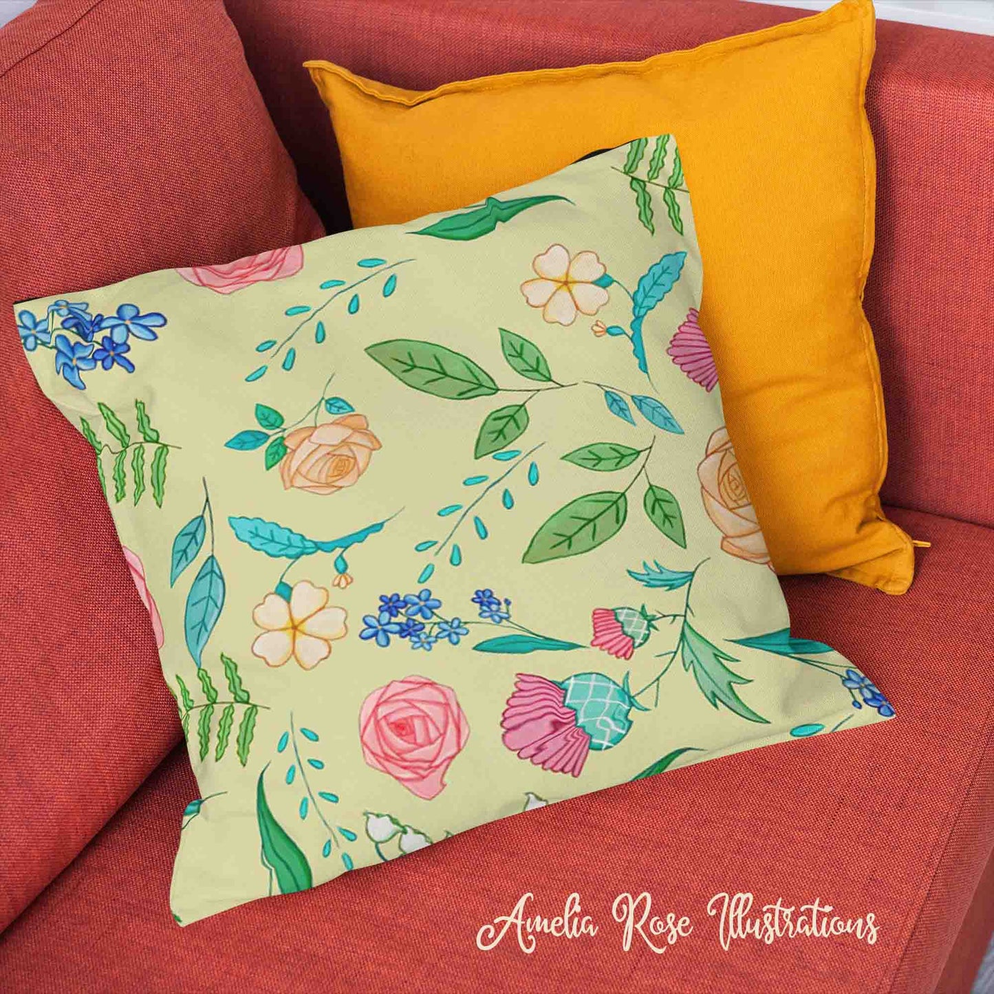 The English Garden Velvet | Linen Cotton | Satin Throw Pillow Covers without Inserts by AmeliaRose Illustrations from UK