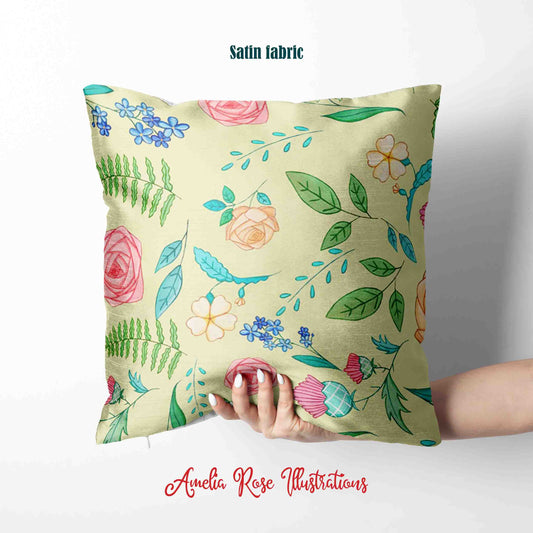 The English Garden Velvet | Linen Cotton | Satin Throw Pillow Covers without Inserts by AmeliaRose Illustrations from UK