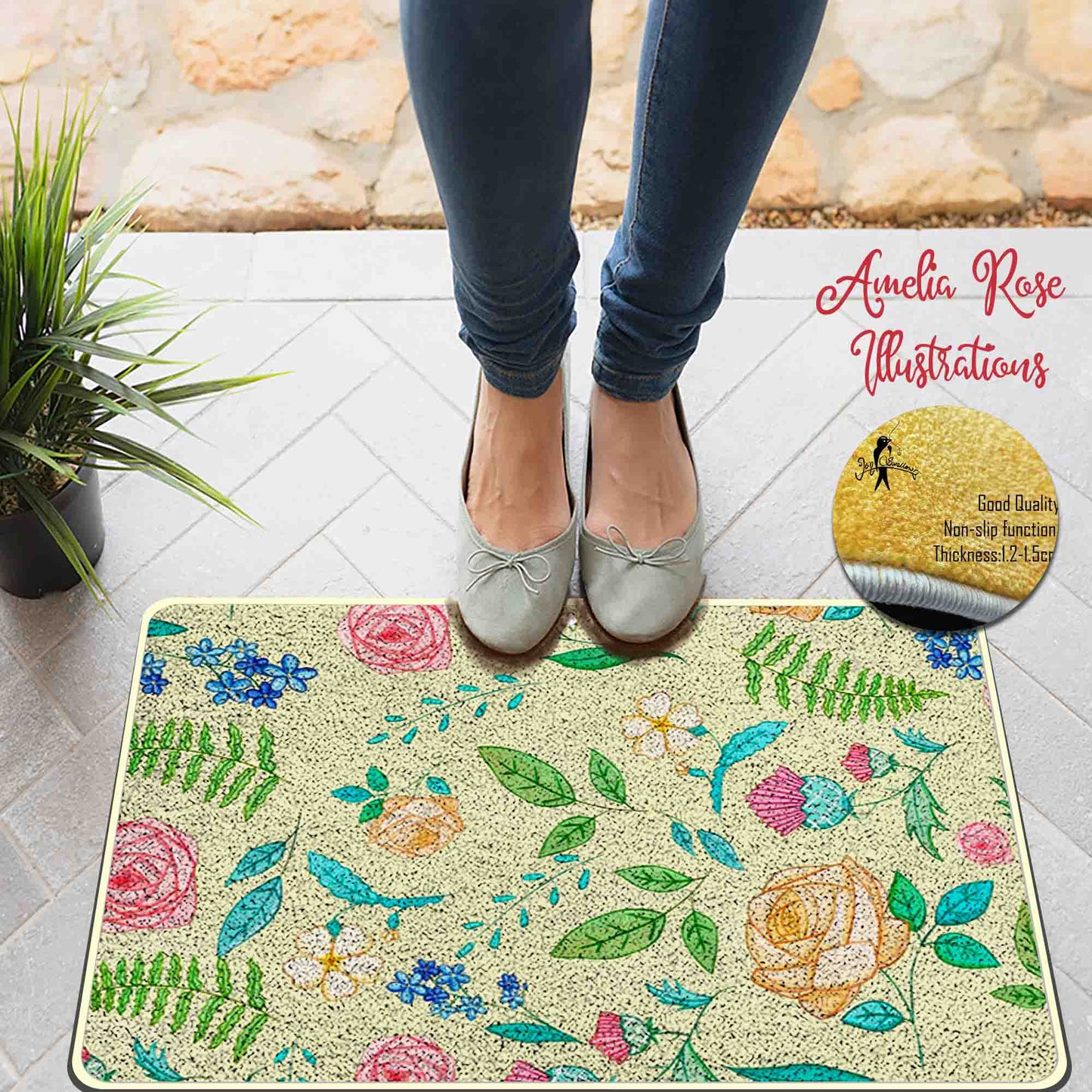 The English Garden Flannel Door Mat by AmeliaRose Illustrations from UK