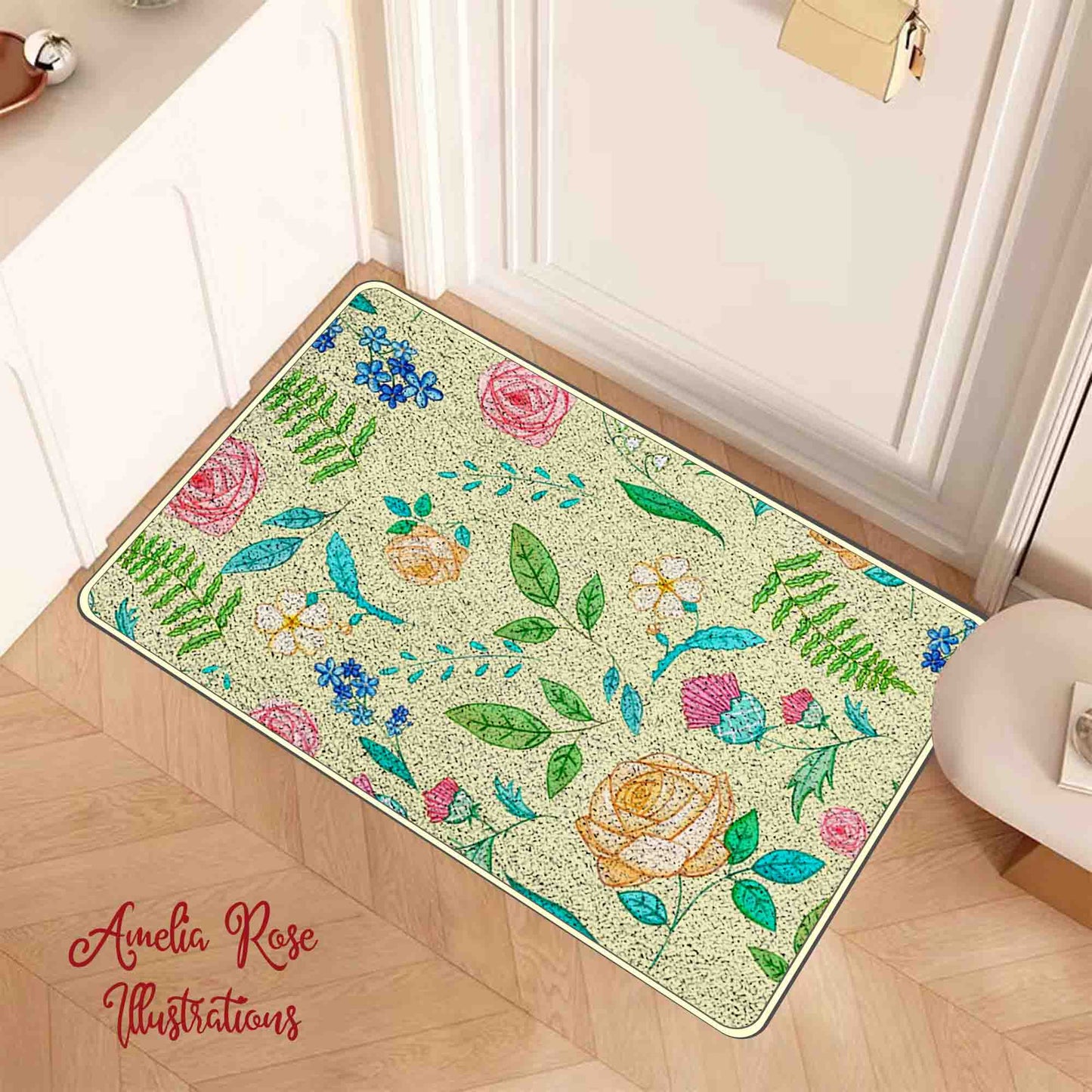 The English Garden Flannel Door Mat by AmeliaRose Illustrations from UK