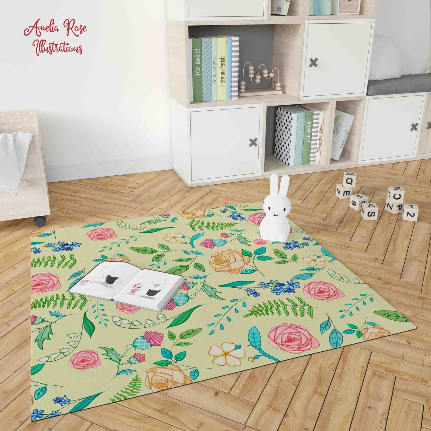 The English Garden Fine Woven Nano Flannel Print Living Room Rug by AmeliaRose Illustrations from UK