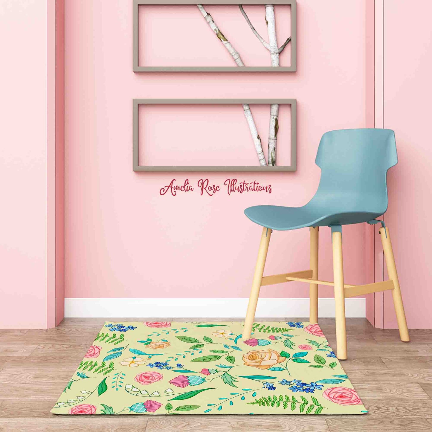 The English Garden Fine Woven Nano Flannel Print Living Room Rug by AmeliaRose Illustrations from UK