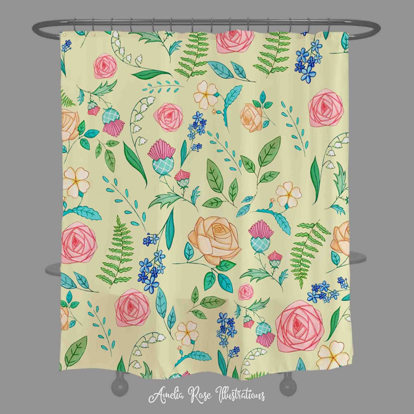 The English Garden Shower Curtain by AmeliaRose Illustrations from UK