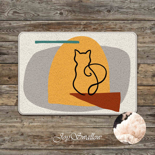 JoySwallow Cat Waiting at Door Tufted Bathmat, Animal Bathroom Rug, Cat Area Rug, Kitty Bedroom Rugs