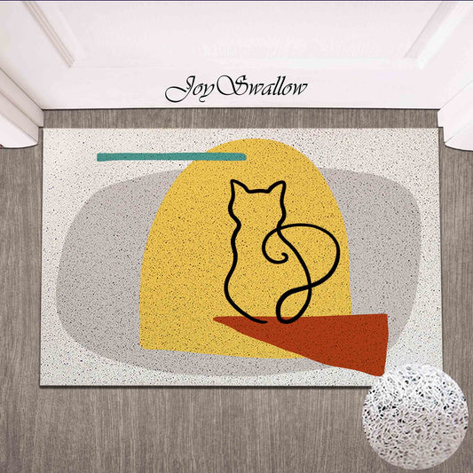 JoySwallow Personalized Door Mat, Cat Waiting at Door Waiting PVC Coil Entrance Door Mat, Cute Animal Anti-Skid Outdoor Mat, Cat Entryway Rug for Porch Courtyard