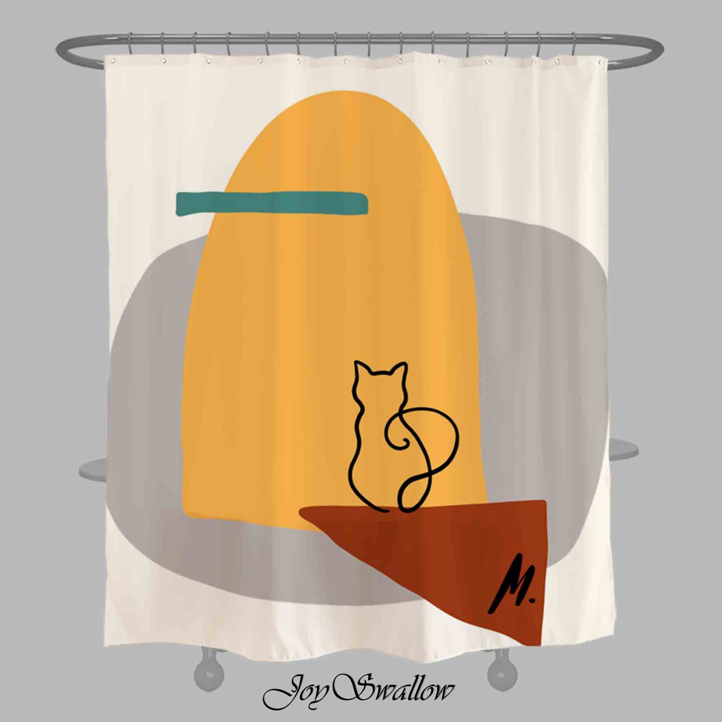 JoySwallow a Cat Waiting at Door Shower Curtain, Cat Waterproof Curtains, Animal Machine Washable Shower Curtains, Heavy Weighted Bath Curtains with hooks