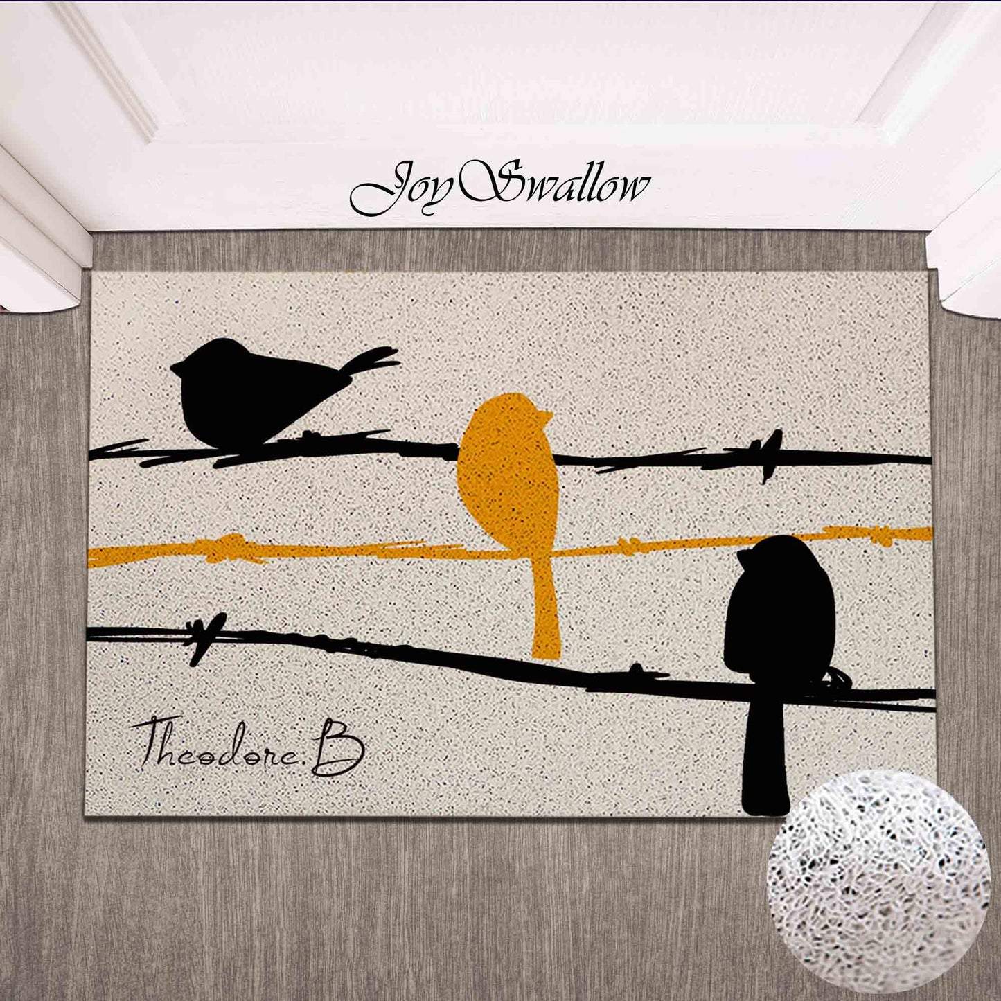 JoySwallow Personalized Door Mat, Three Little Birds Doormat, PVC Coil Entrance Door Mat, Cute Animal Anti-Skid Outdoor Mat, Entryway Rug for Porch Courtyard