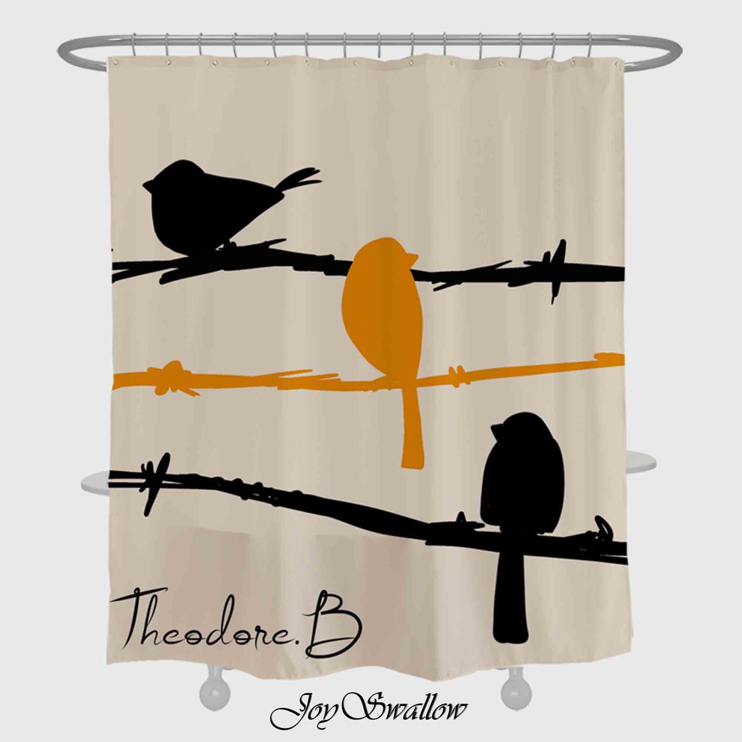 JoySwallow Personalized Shower Curtain, Three Little Birds Curtains, Cute Animal Shower Curtain, Waterproof Curtain, Machine Washable Shower Curtains, Heavy Weighted Bath Curtains with hooks