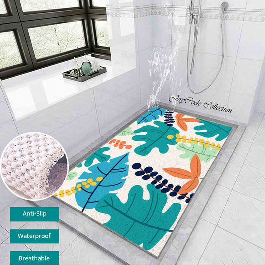 JoySwallow Personalized Bathtub Mat, Tropical Rainforest Colorful Leaves Tub Mat, PVC Coil Permeable Bath Mat, Floral Drainable Bath Rug, Anti Skid Bathmat