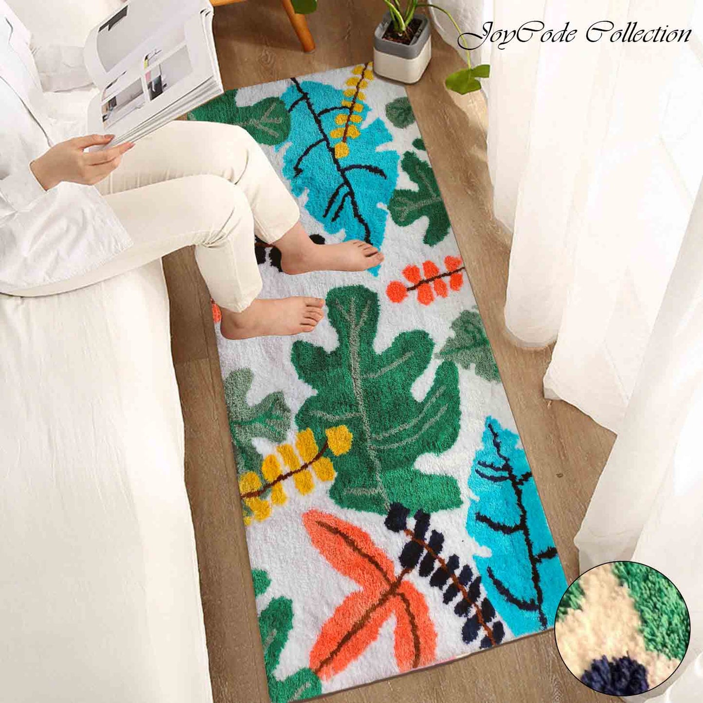 JoySwallow Tropical Rainforest Colorful Leaves Tufted Bedroom Rug Area Rug Bathmat