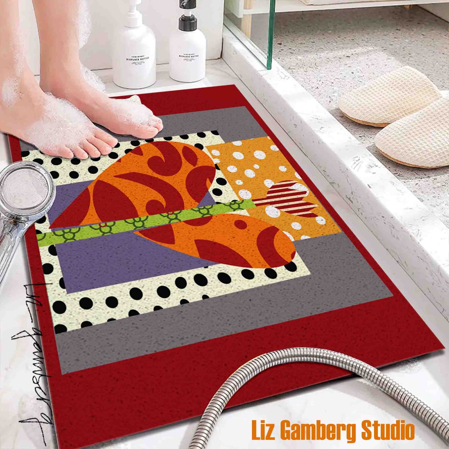 Tulip Heart PVC Coil Bath Tub Mat by Liz Gamberg Studio from US