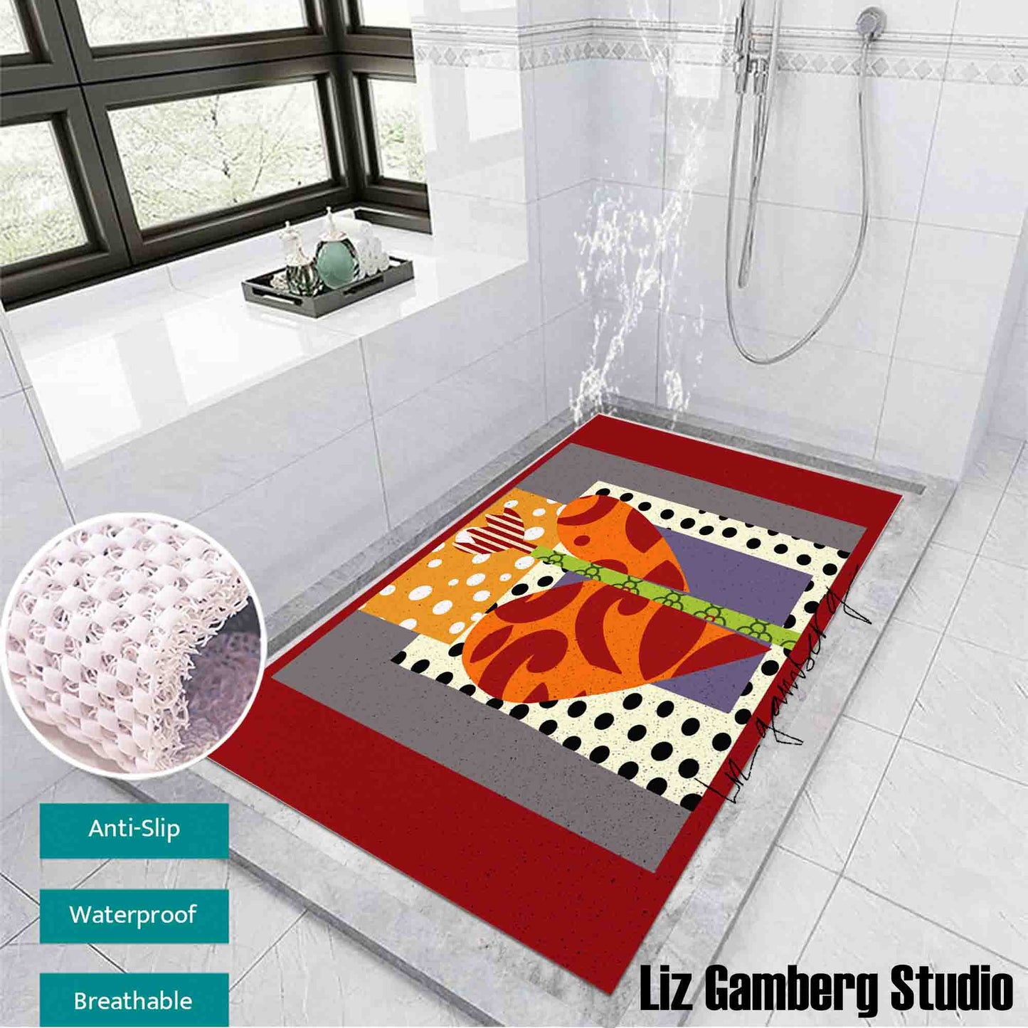 Tulip Heart PVC Coil Bath Tub Mat by Liz Gamberg Studio from US