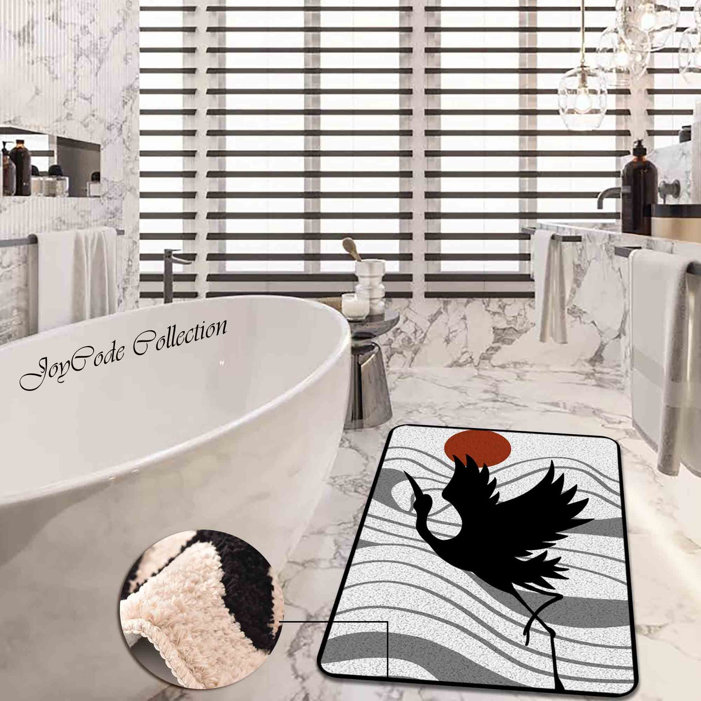 JoySwallow Two Cranes Mountain Sun Tufted Bathmat, Animal Bathroom Rug, birds Area Rug, birds Bedroom Rugs