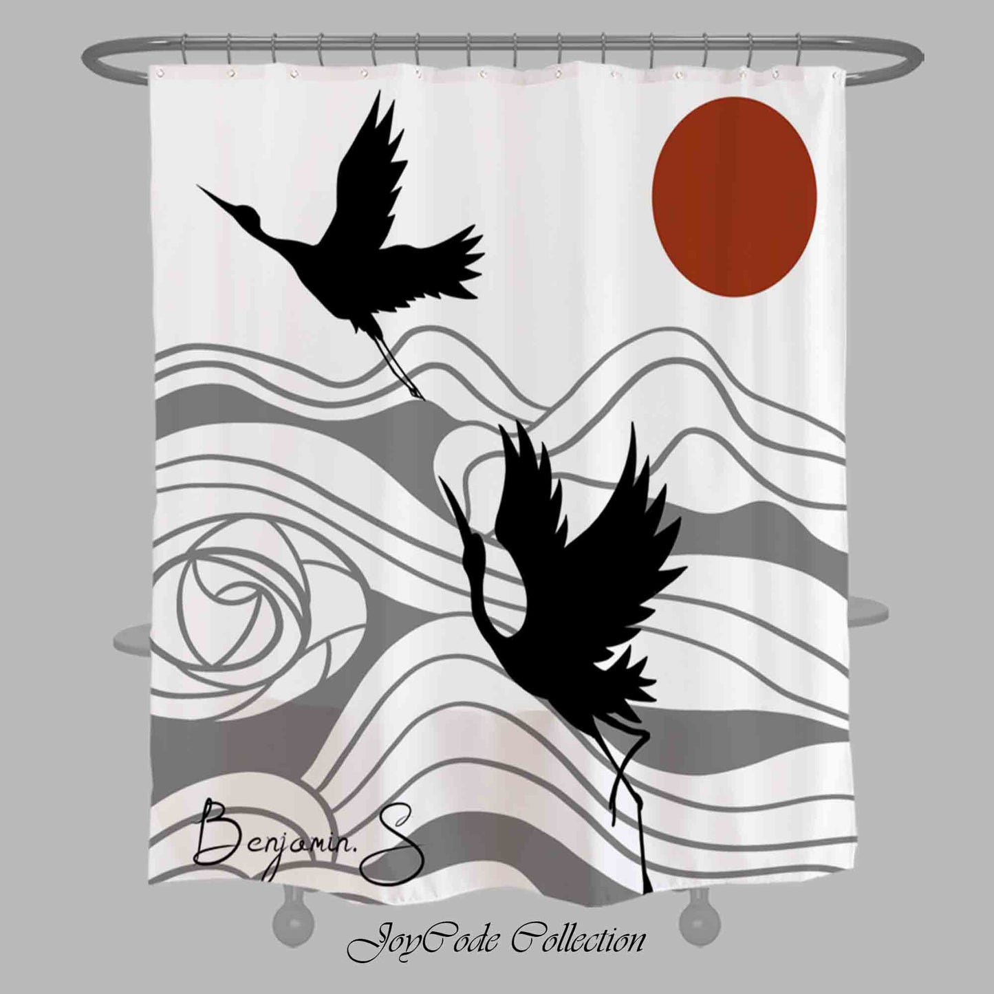 JoySwallow Personalized Shower Curtain, Two Cranes Mountain Sun Shower Curtain, Birds Waterproof Curtains, Animal Machine Washable Shower Curtains, Heavy Weighted Bath Curtains with hooks