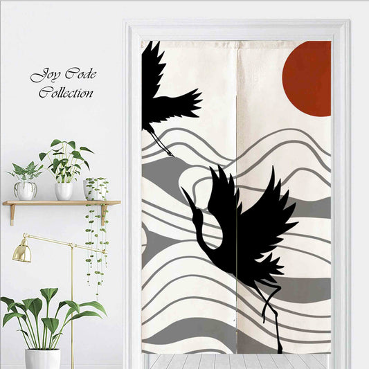 JoySwallow Personalized Doorway Curtain, Two Cranes Mountain Sun Door Curtain, Door Tapestries for Home, Door Curtain for Kitchen, Curtain for Bedroom Decoration, Privacy Divider Curtain with Rod (Copy)