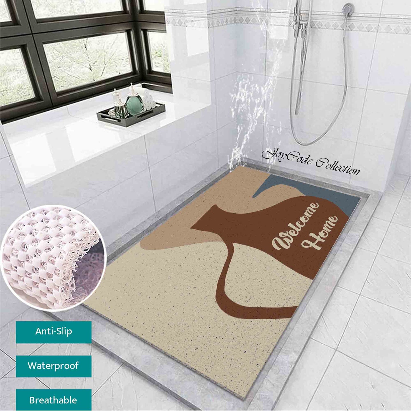 JoySwallow Vases Pots and Glasses Arts Bathtub Mat, PVC Coil Shower Mat, Anti Skid PVC Coil Bathmat, Geometrical Permeable Bathmat, Drainable Rug