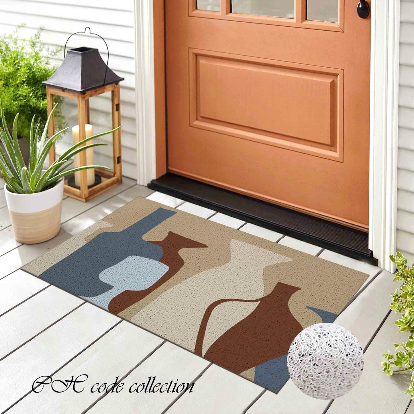 JoySwallow Vases Pots and Glasses Arts PVC Coil Entrance Door Mat, Irregular Blocks Anti-Skid Outdoor Mat, Animal Entryway Rug for Porch Courtyard