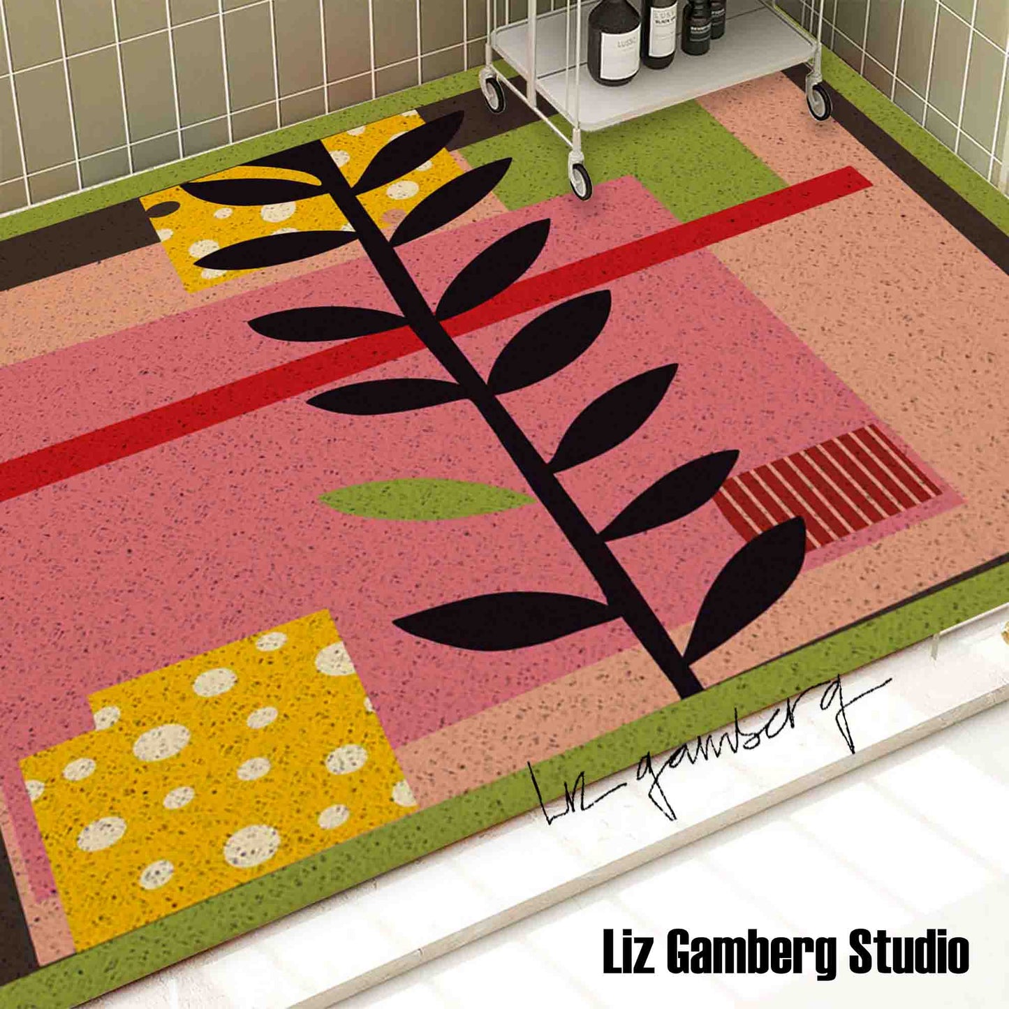 Vine On Pink PVC Coil Bath Tub Mat by Liz Gamberg Studio from US