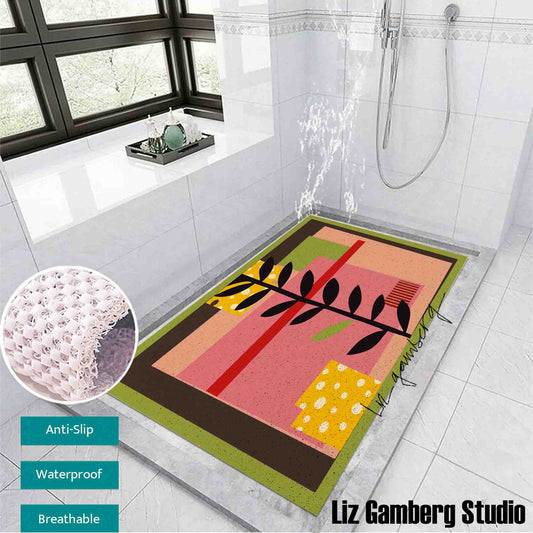 Vine On Pink PVC Coil Bath Tub Mat by Liz Gamberg Studio from US