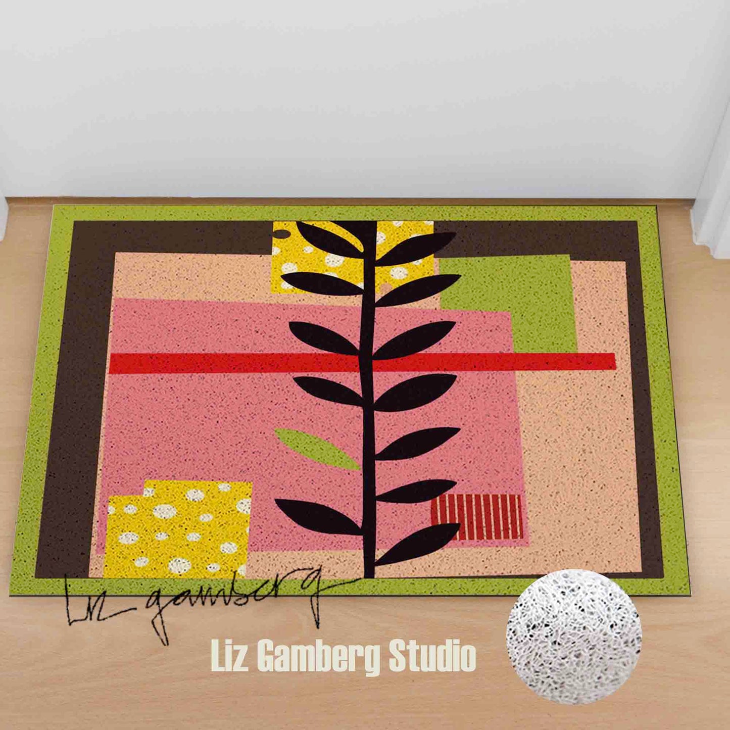 Vine On Pink PVC Coil Door Mat by Liz Gamberg Studio from US