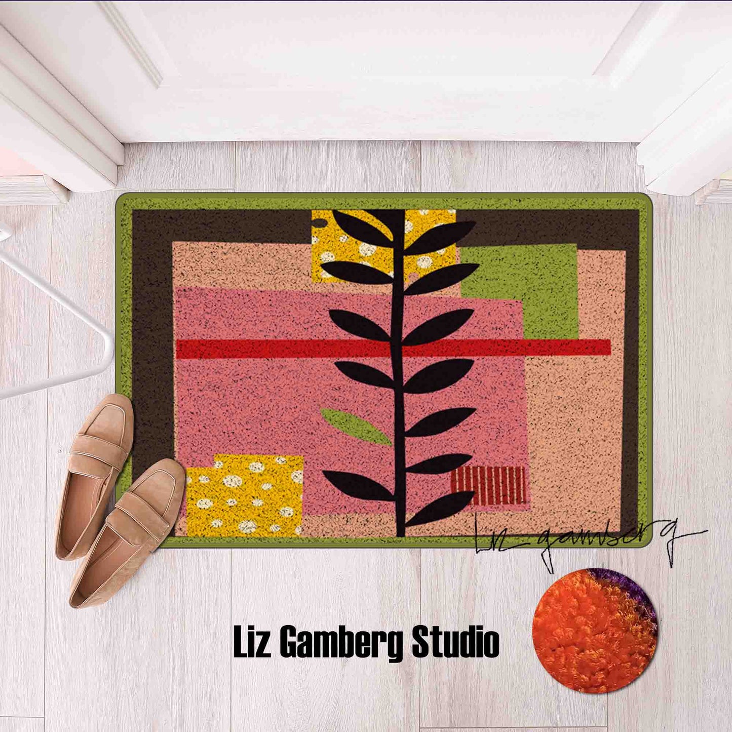 Vine On Pink Flannel Door Mat by Liz Gamberg Studio from US