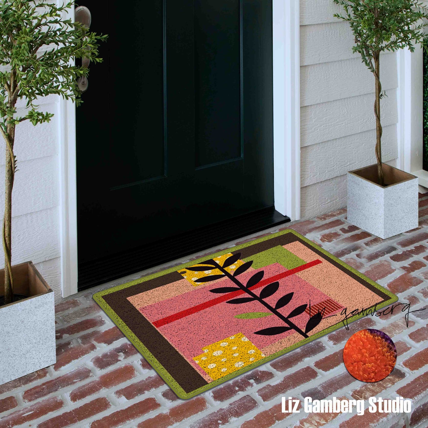 Vine On Pink Flannel Door Mat by Liz Gamberg Studio from US