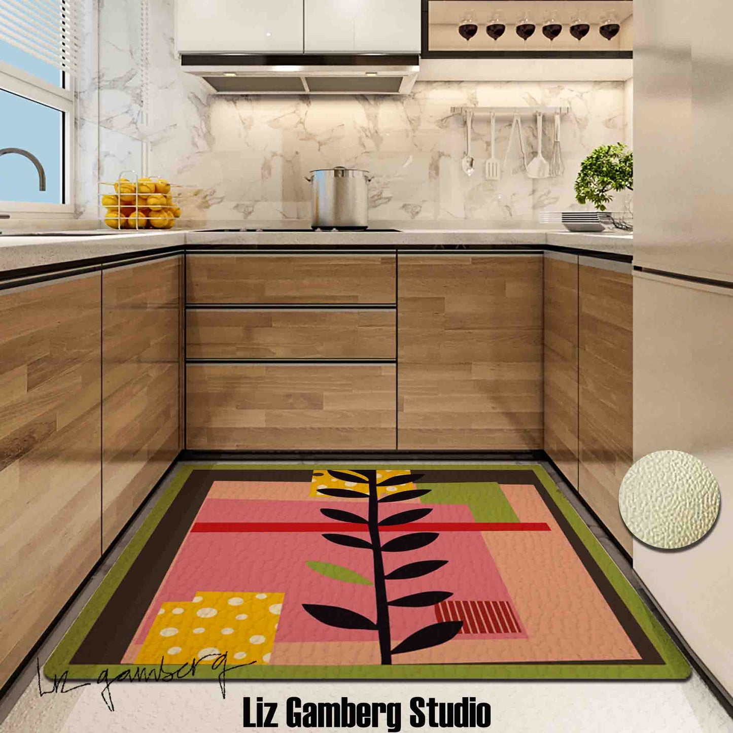 Vine On Pink Kitchen Mat by Liz Gamberg Studio from US