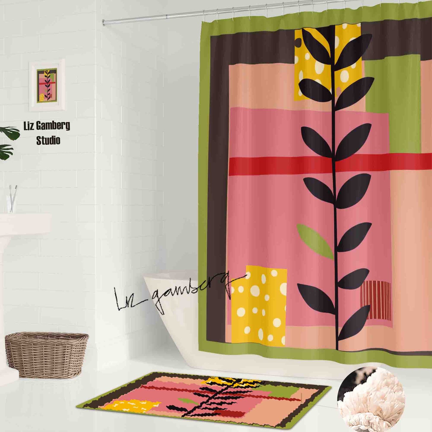 Vine On Pink Shower Curtain by Liz Gamberg Studio from US