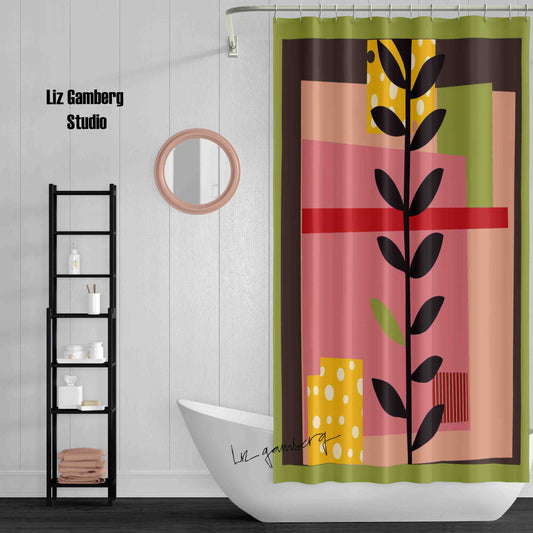 Vine On Pink Shower Curtain by Liz Gamberg Studio from US