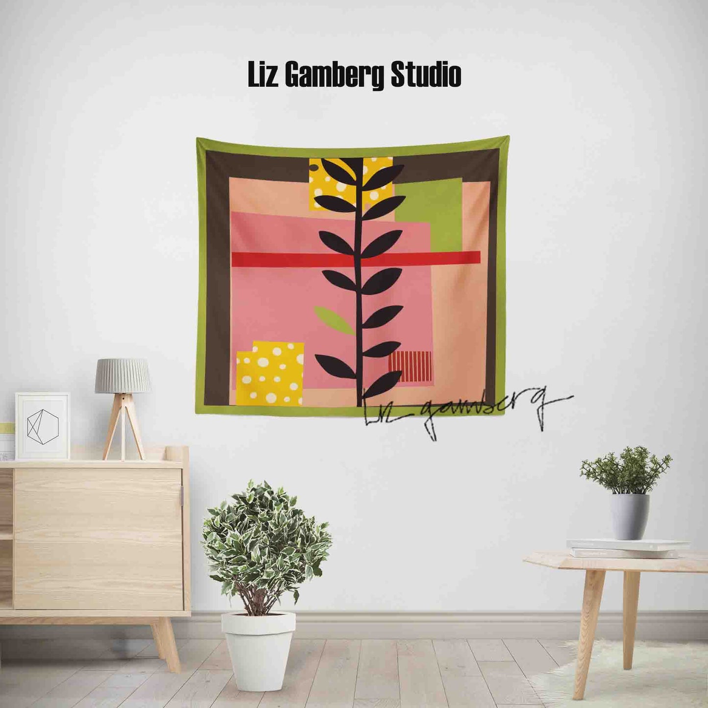 Vine On Pink Tapestry by  Liz Gamberg Studio from US