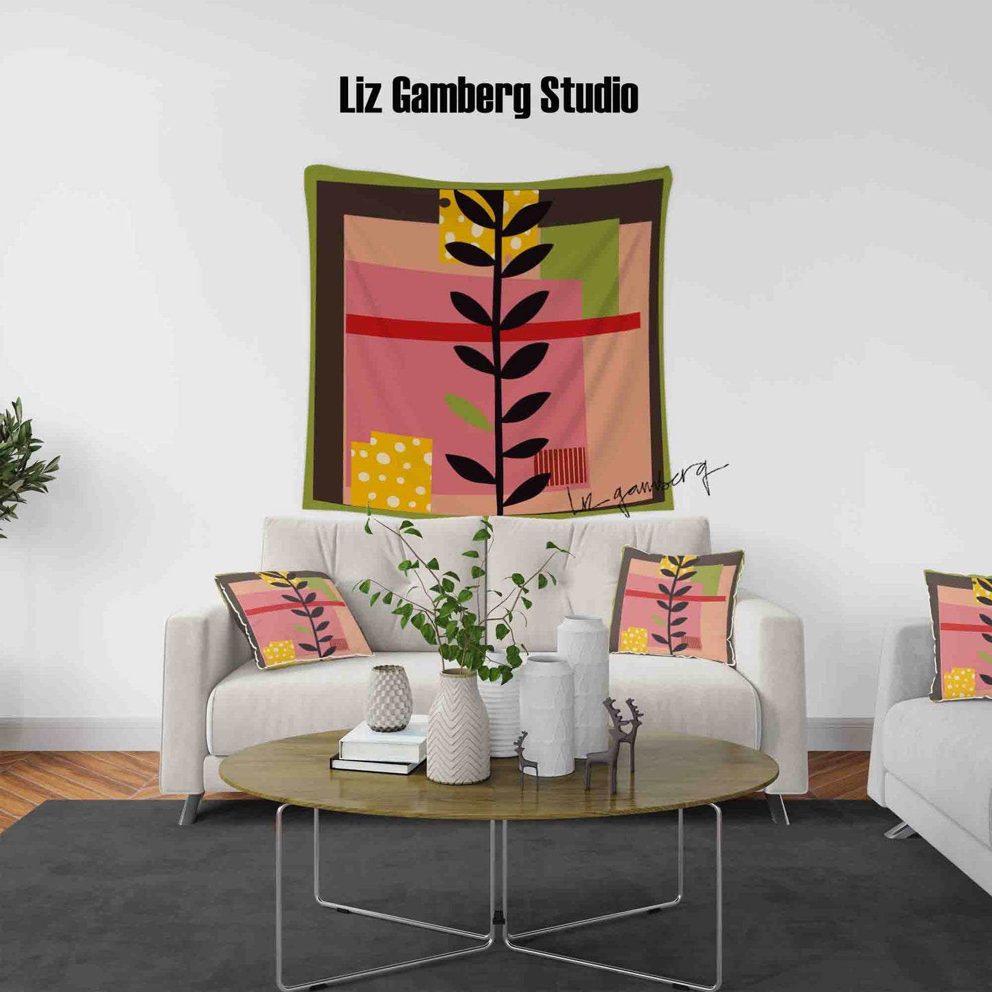 Vine On Pink Tapestry by  Liz Gamberg Studio from US