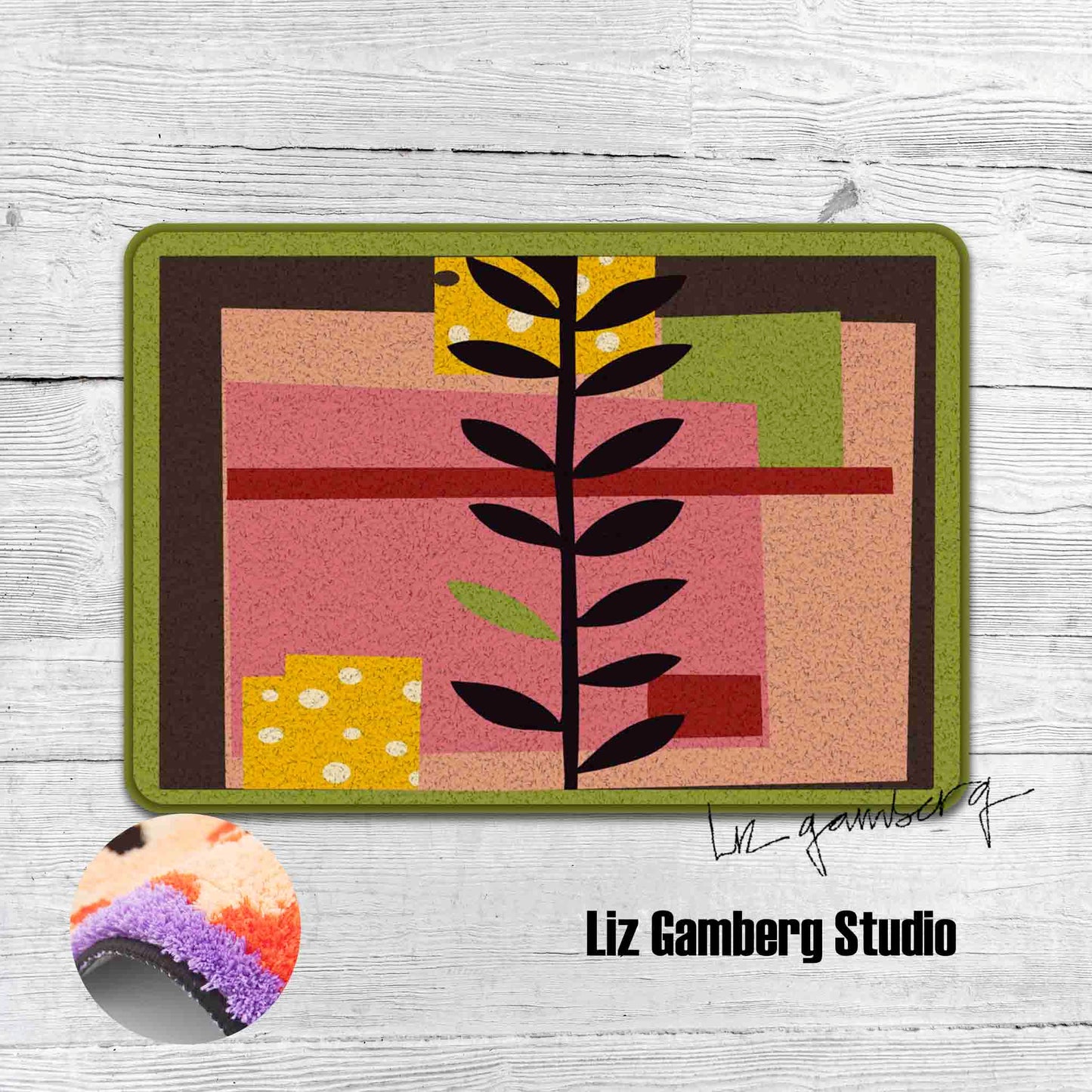 Vine On Pink Tufted Bathmat by Liz Gamberg Studio from US