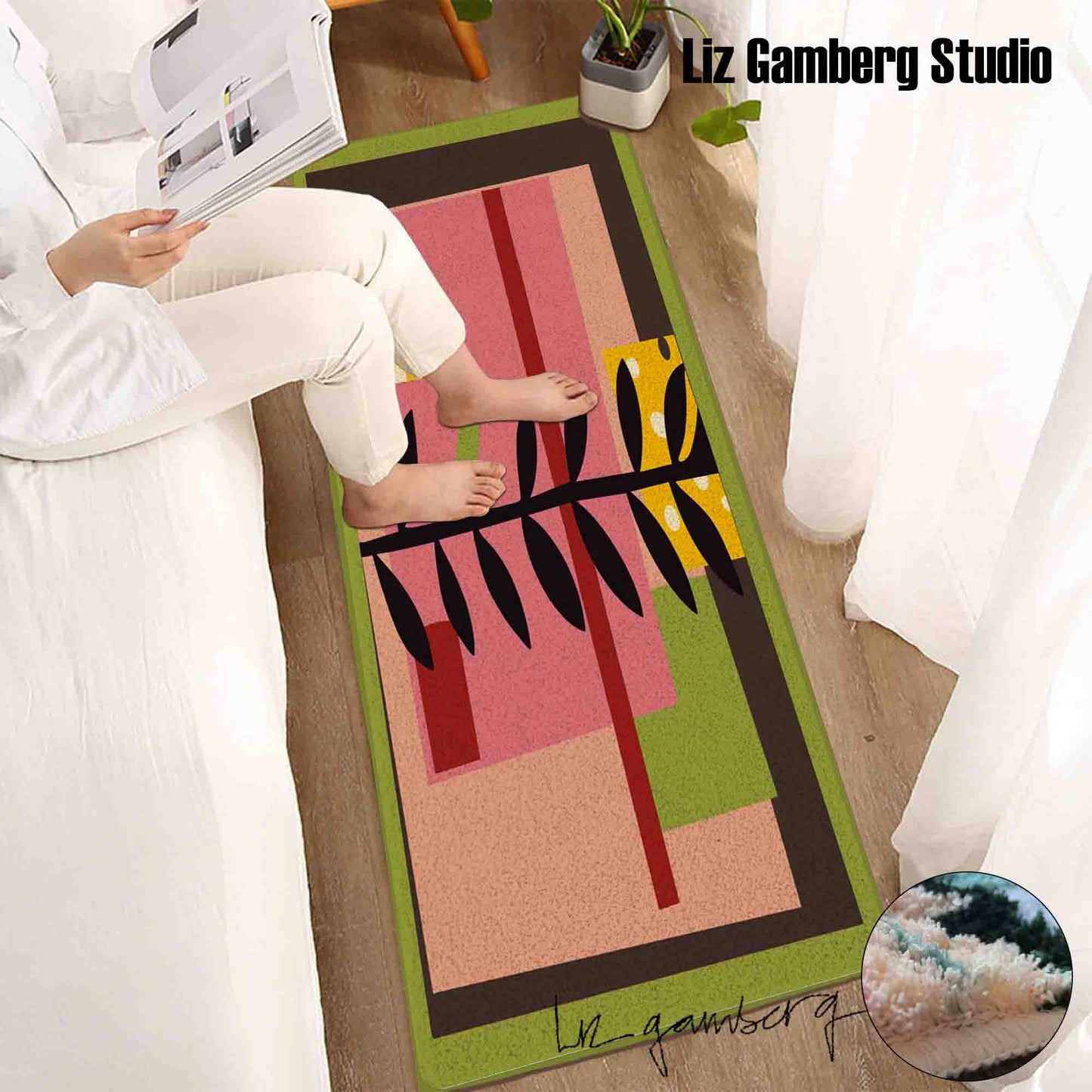 Vine On Pink Tufted Bathmat by Liz Gamberg Studio from US