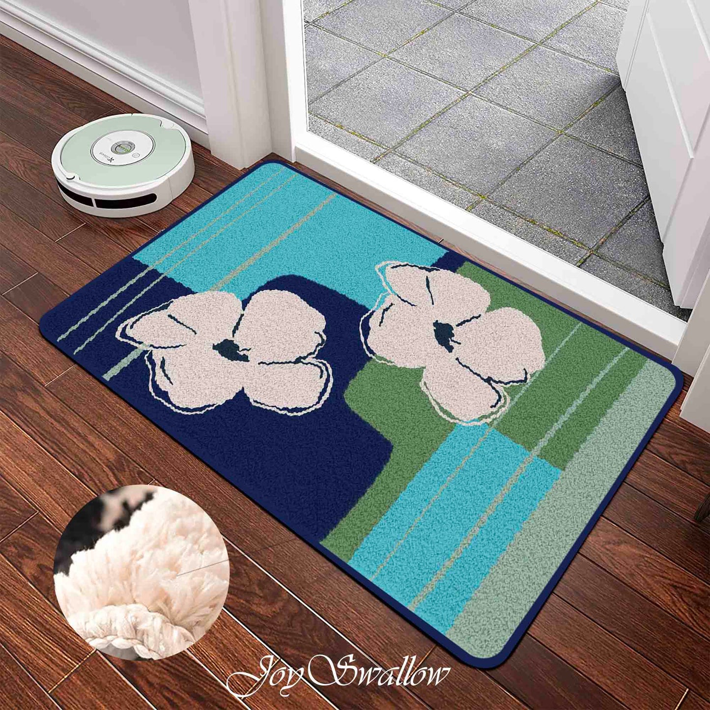 JoySwallow White Anemone Tufted Bathmat, Floral Bathroom Rug, Flower Area Rug, Floral Bedroom Rugs