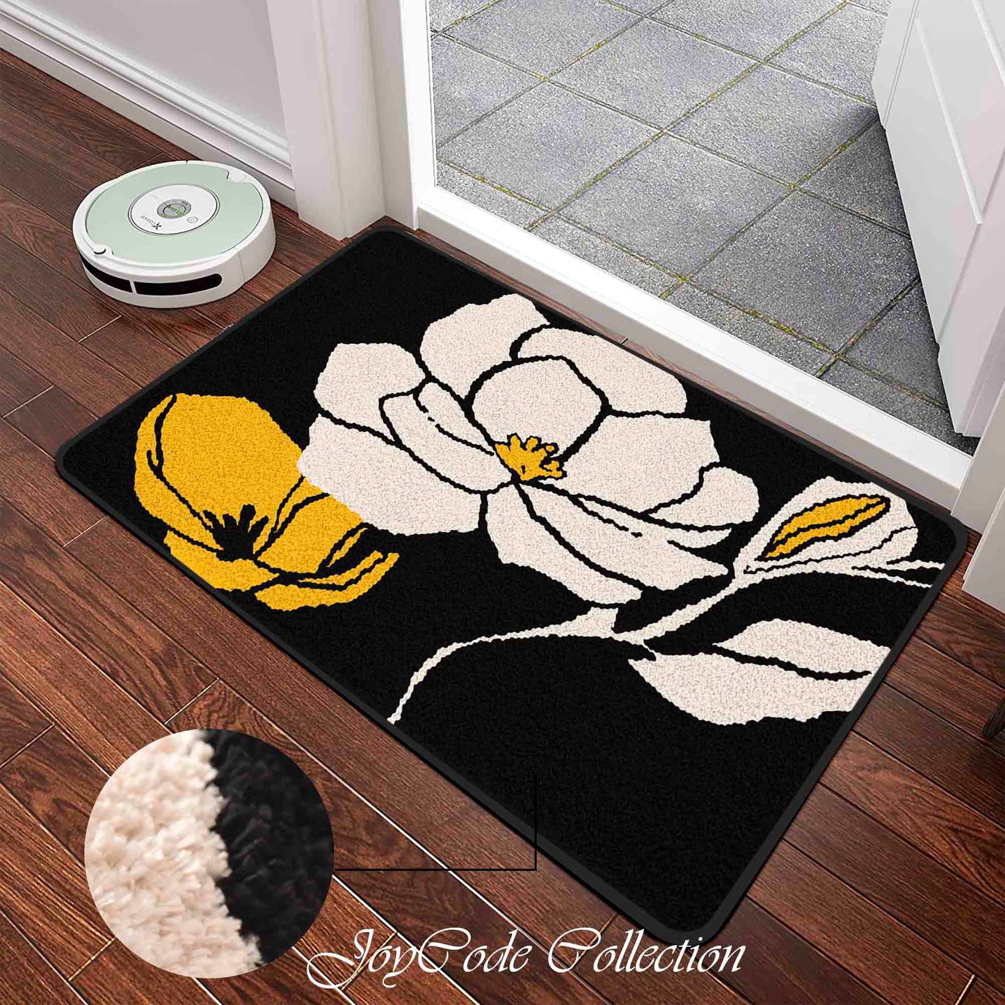 JoySwallow White Orange Flower Art Tufted Bathmat, Floral Bathroom Rug, Flower Area Rug, Floral Bedroom Rugs