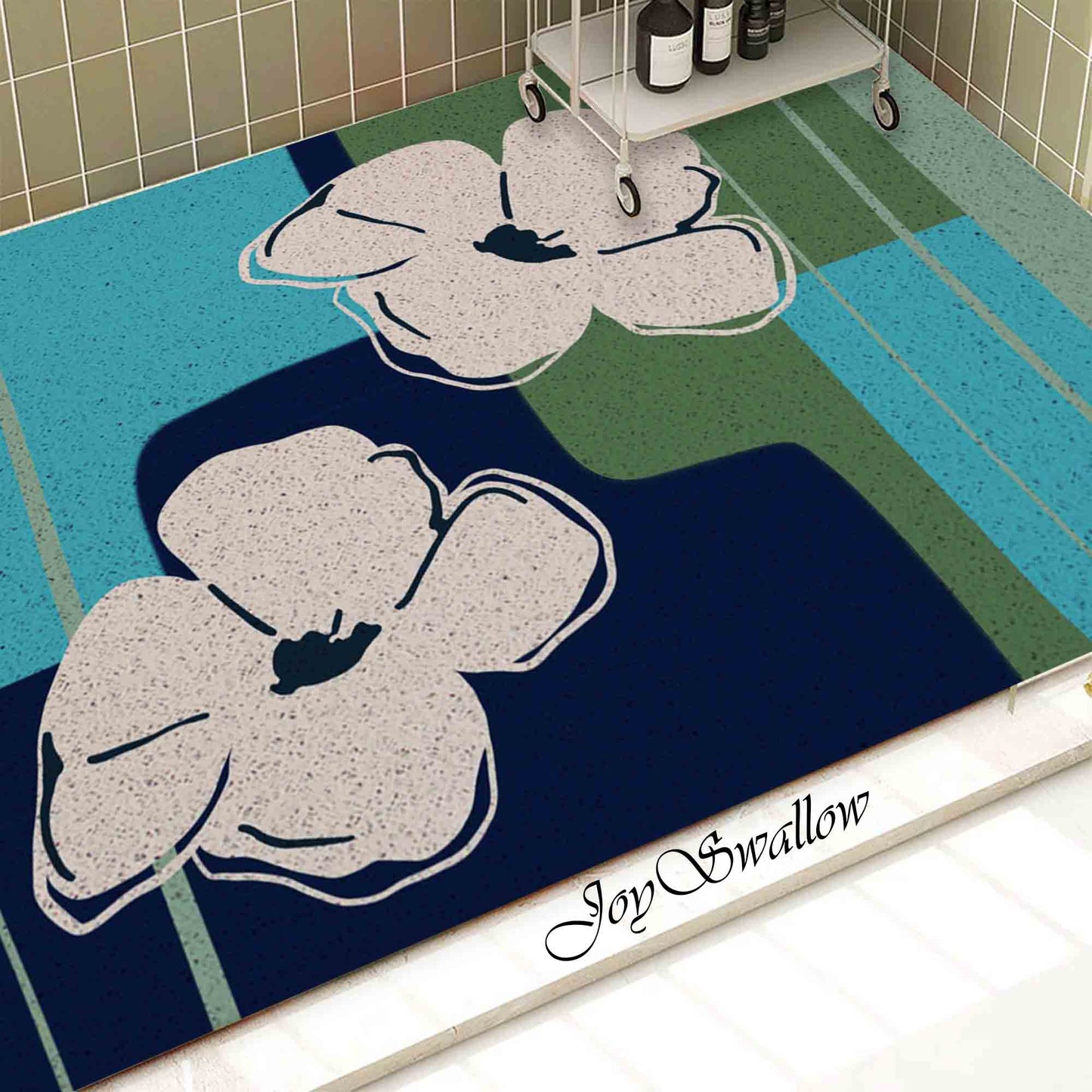 JoySwallow Personalized Bathtub Mat, White Anemone Bath Tub Mat, Flower PVC Coil Permeable Bath Mat, Floral Drainable Bath Rug, Anti Skid Bathmat